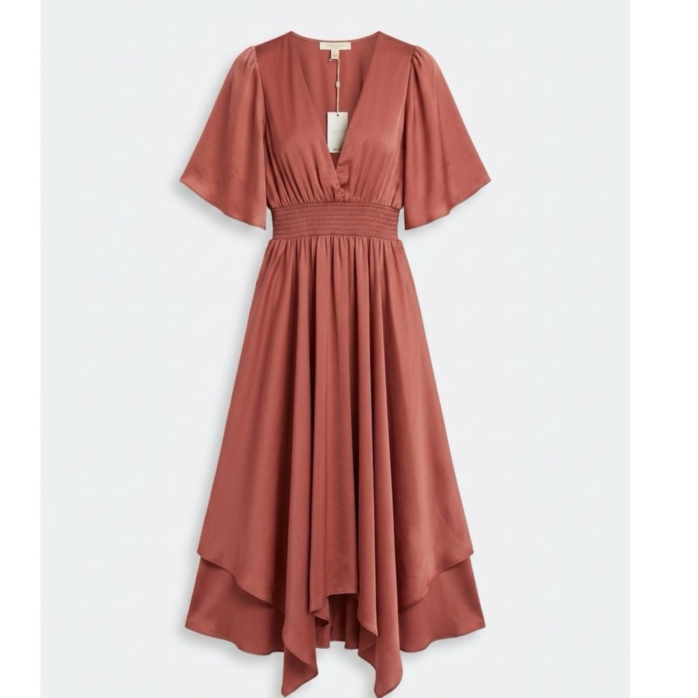 Grace & Gather Maxi Dress Women S Rose NEW Satin V-Neck Flutter Sleeve High-Low